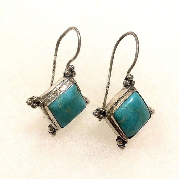 Vintage Turquoise Sterling Silver Drop Earrings - Picture 2 of 7